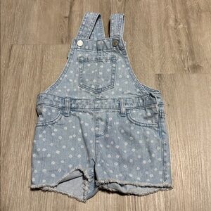 Light Blue Denim Overalls with White Floral Pattern